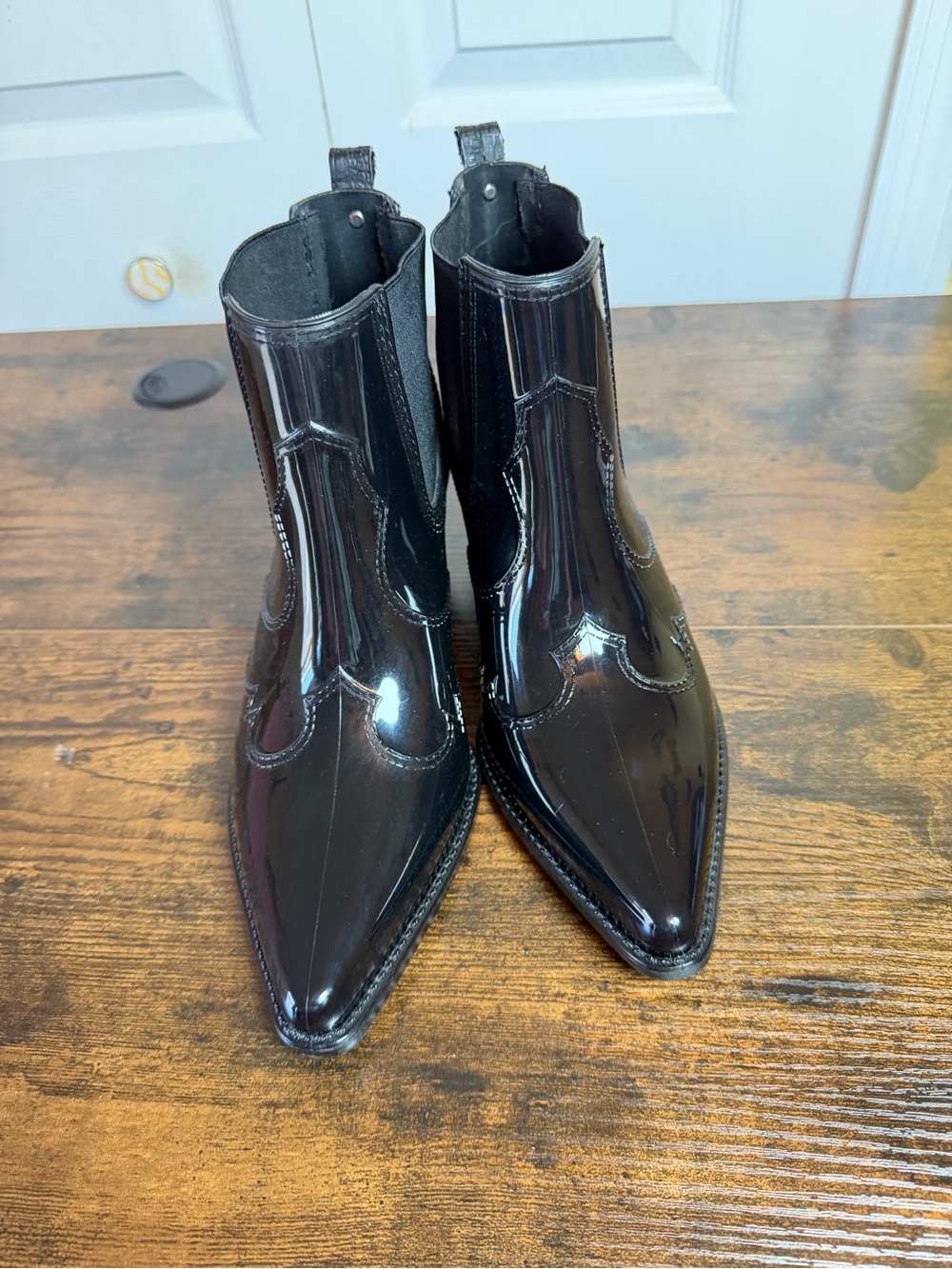Sam Edelman Winona Rain Black Patent Western Chelsea Ankle Boots Women’s 8M Fall - Picture 2 of 11